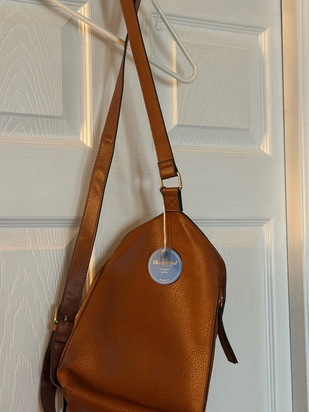 Leather Look Crossbody Sling Bag - Brown with alternative strap